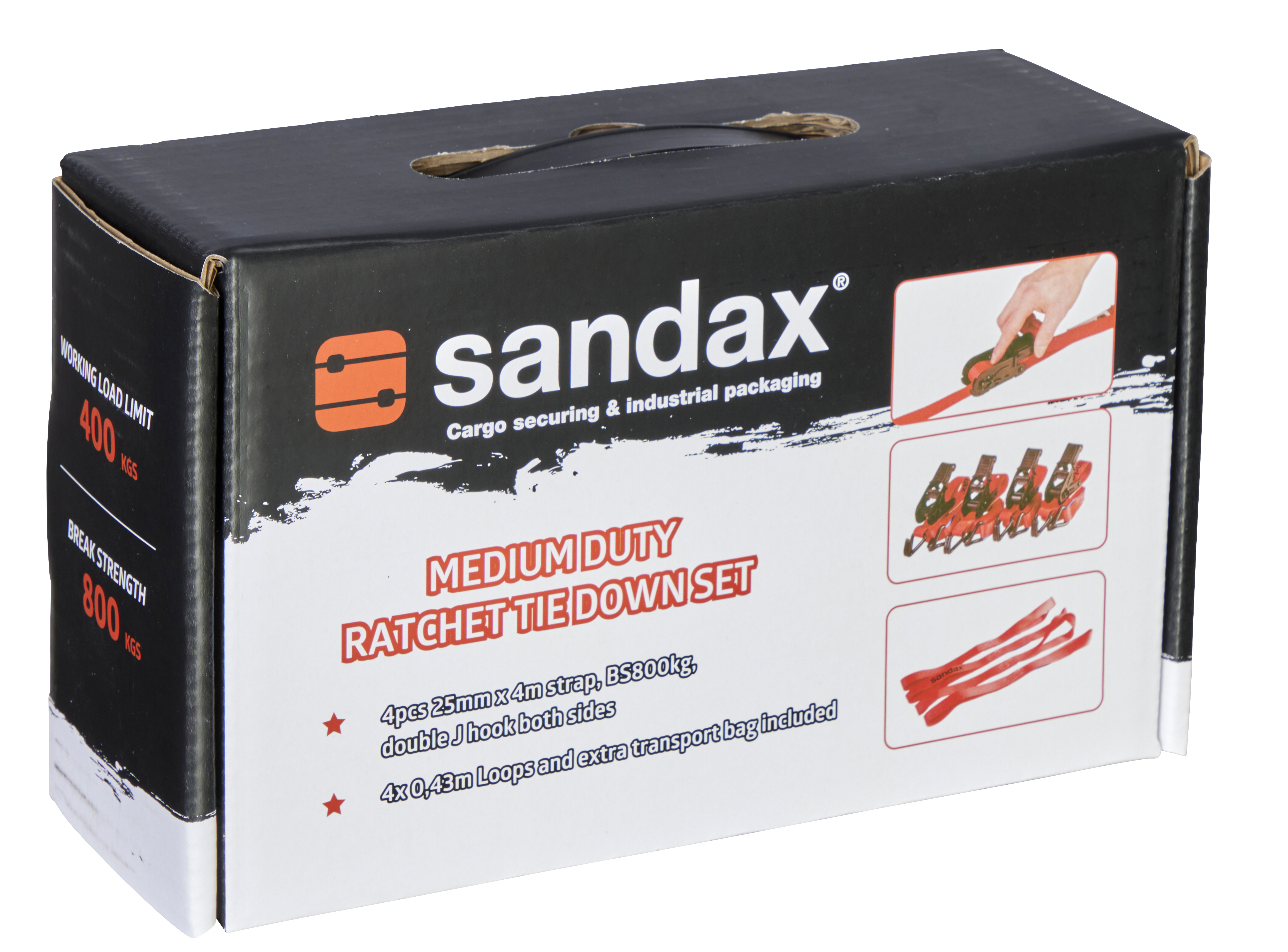 4er-Set, Zurrgurte, 4m, 25mm, LC 400 daN, STF 100 daN, zweiteilig